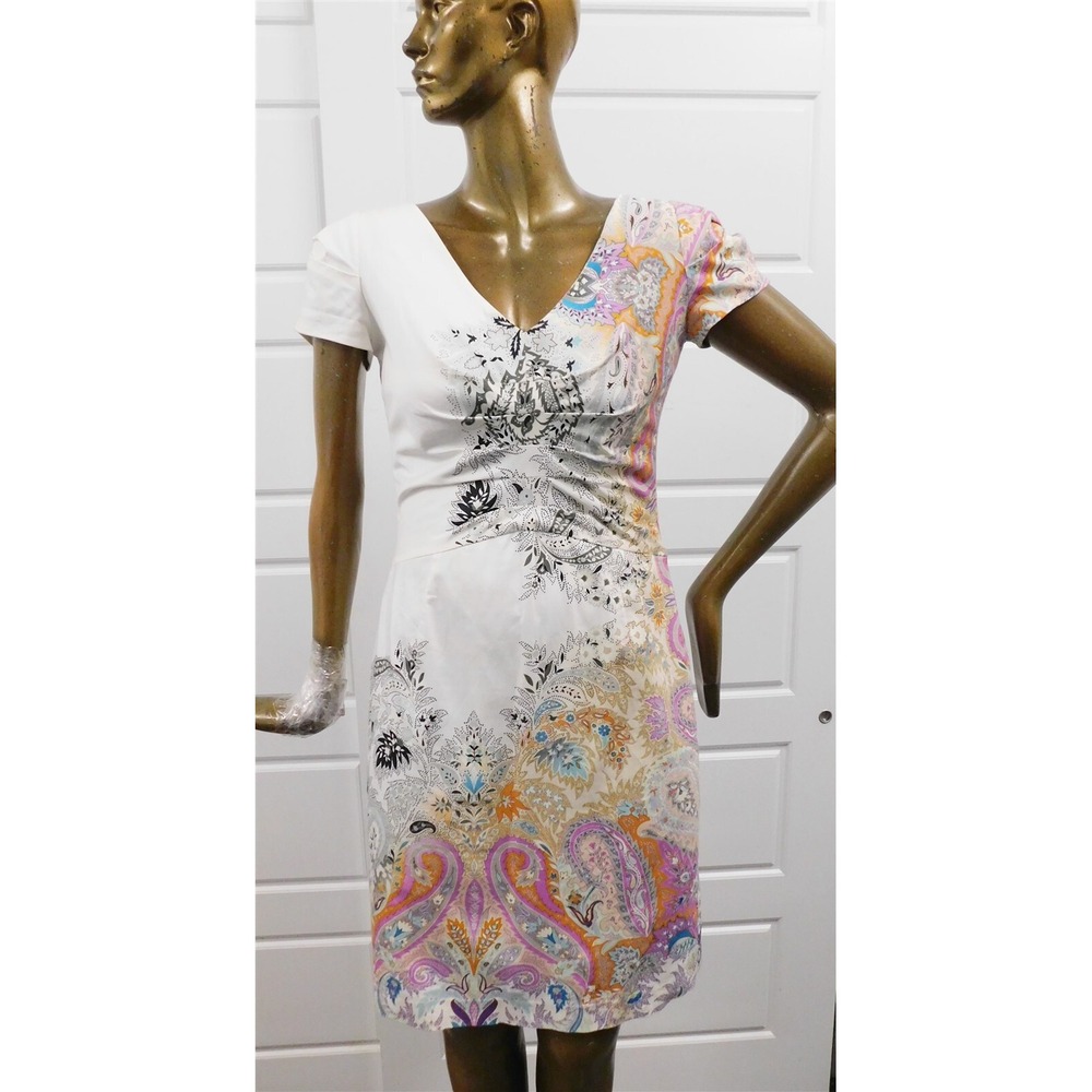 Etro Italy Multi Paisley Cotton Blend Short Sleeve Dress sz 46